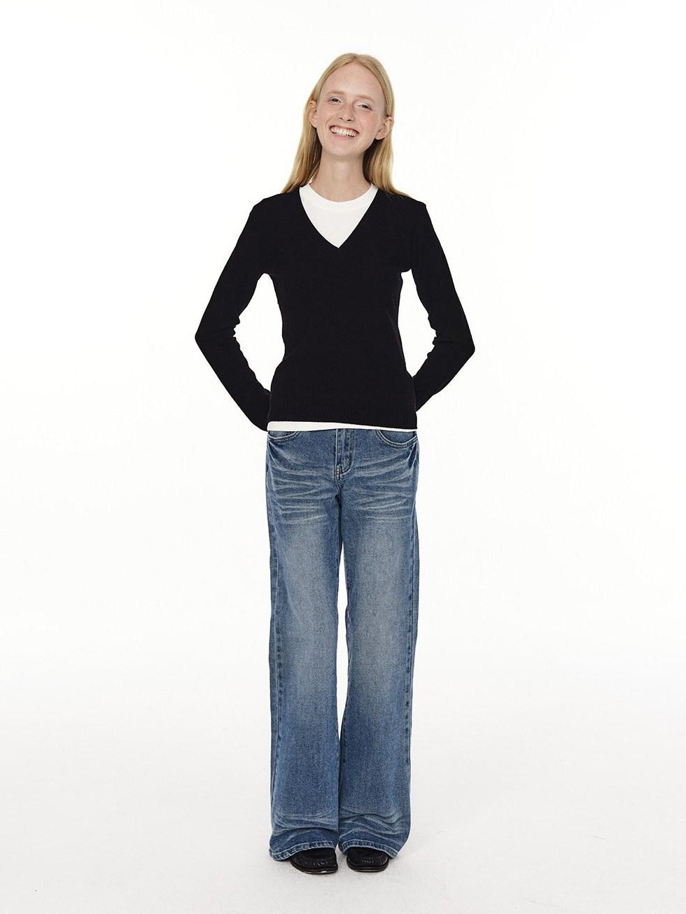 Country Moment Low Rise Stretch Cotton Casual Zip Fly Everyday Washed Blue Flared Jeans
