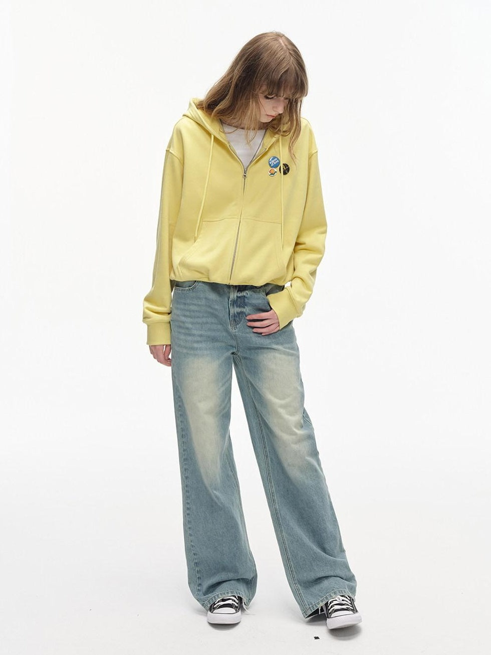 Country Moment Washed Gradient Mid Rise Relaxed Casual Gray Blue Stretch Straight Leg Jeans