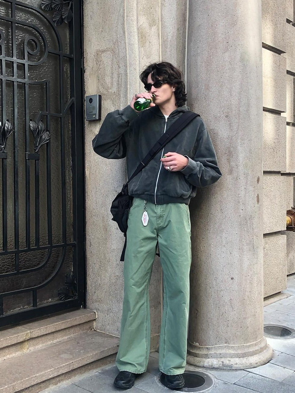 Country Moment Wrinkle Resistant Cotton Mid Rise Cargo Pockets Youth Khaki Green Straight Pants