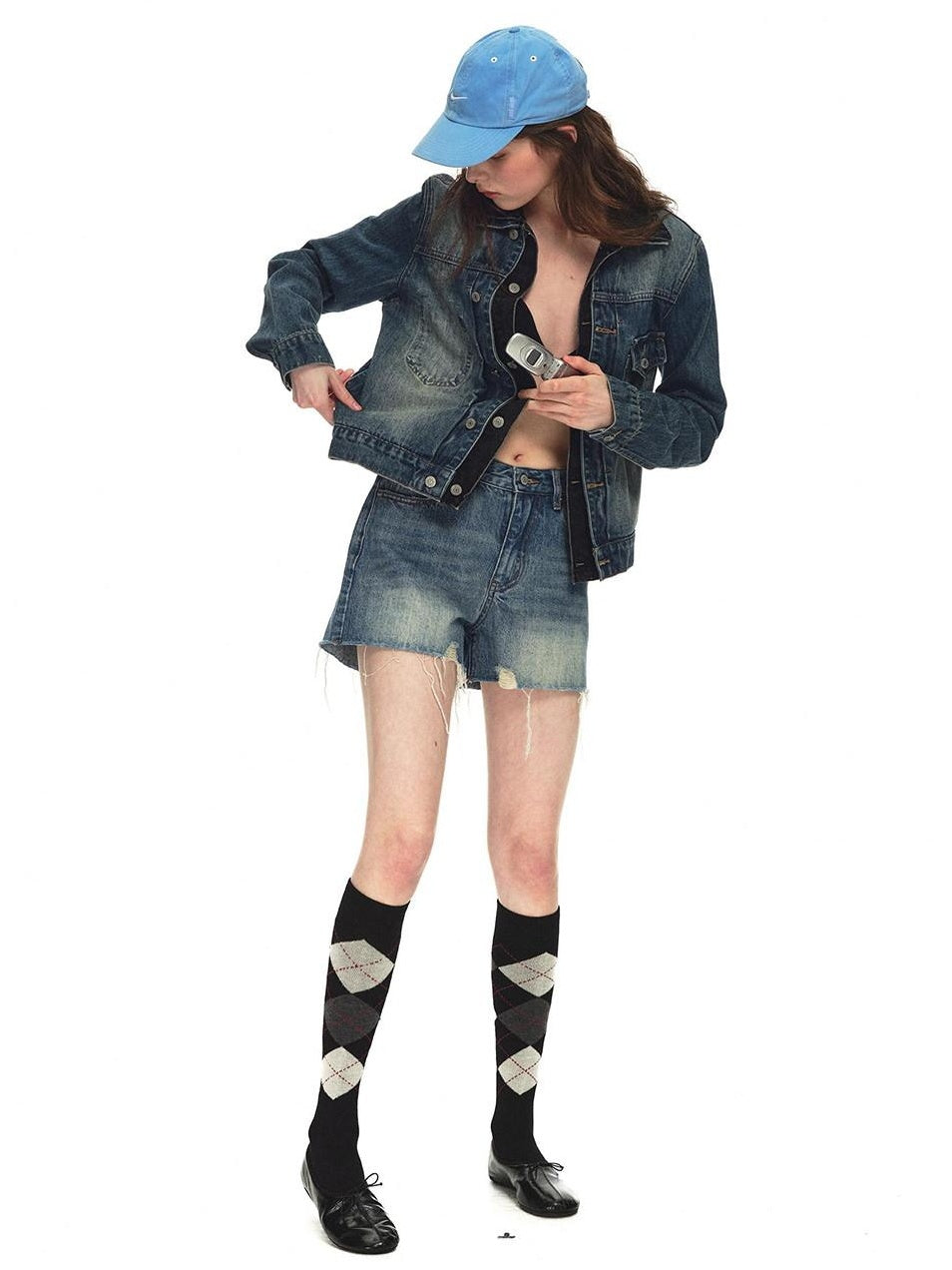 Country Moment Tie Dye Gradient Oversized Short Cotton Blend Women Casual Denim Jackets