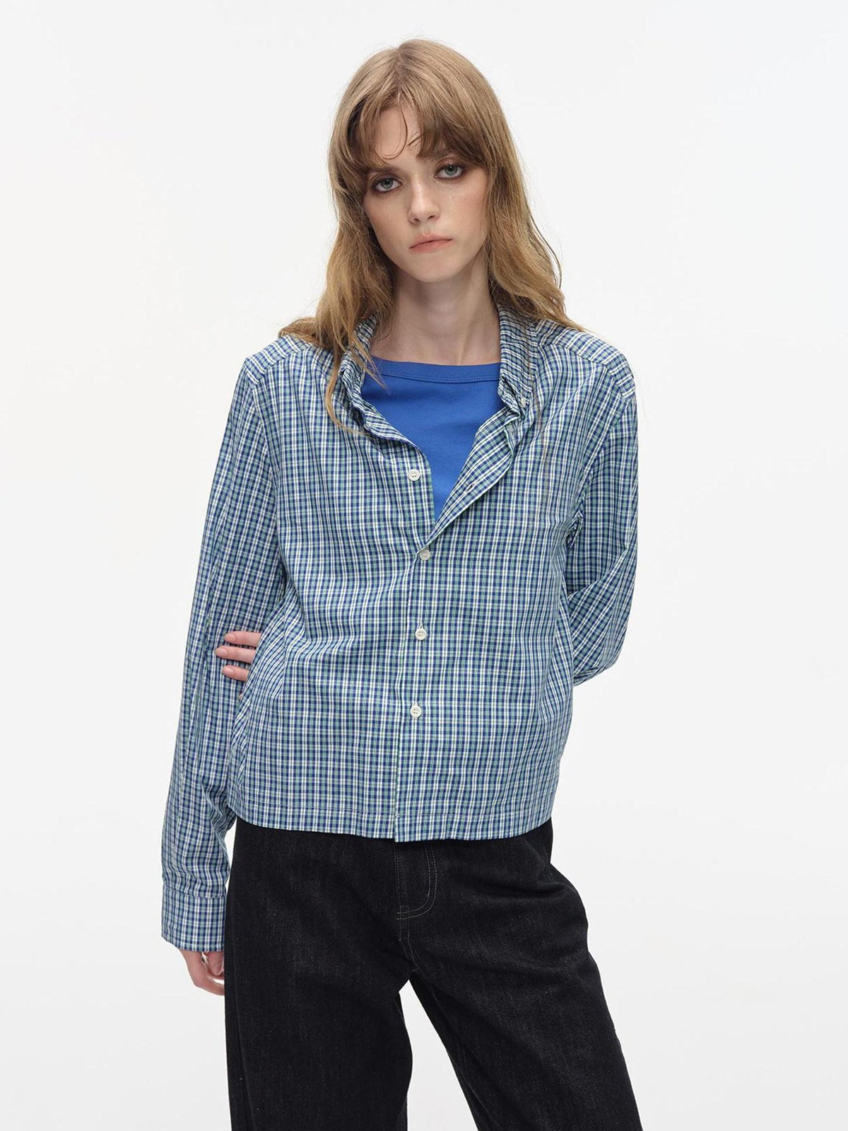 Country Moment Soft Breathable Cotton Loose Plaid Button Collared Women Long Sleeve Shirts