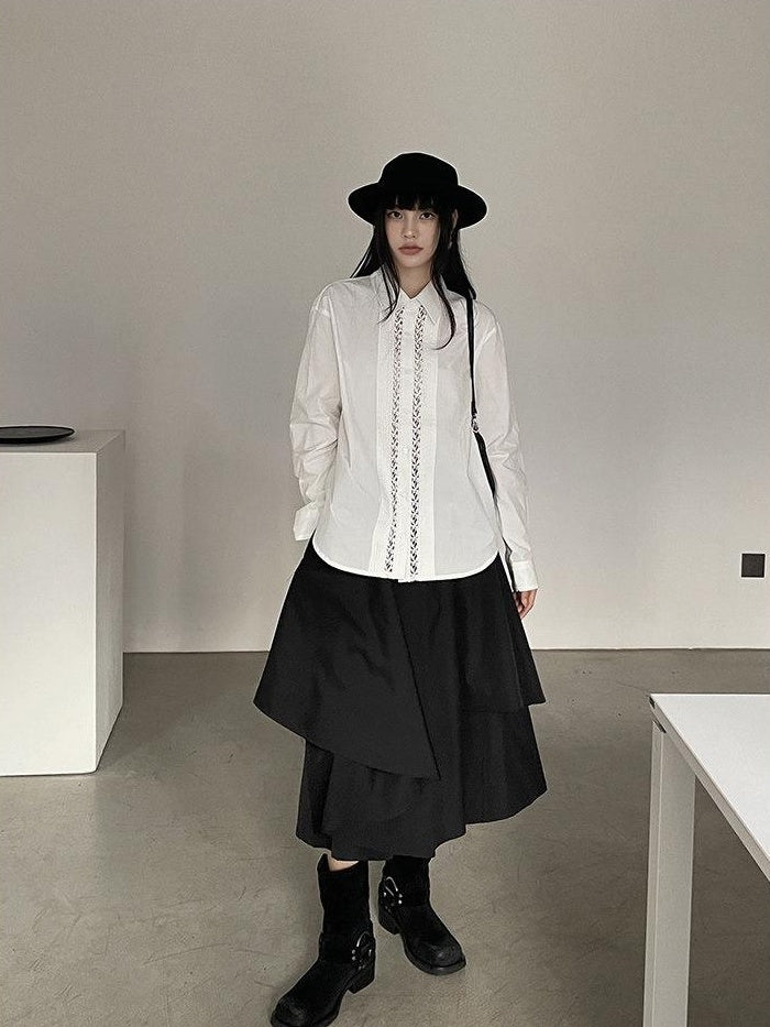 DDGIRL studio Pure Cotton Lace Collar Straight Fit Commuter Long Sleeve Women White Shirts