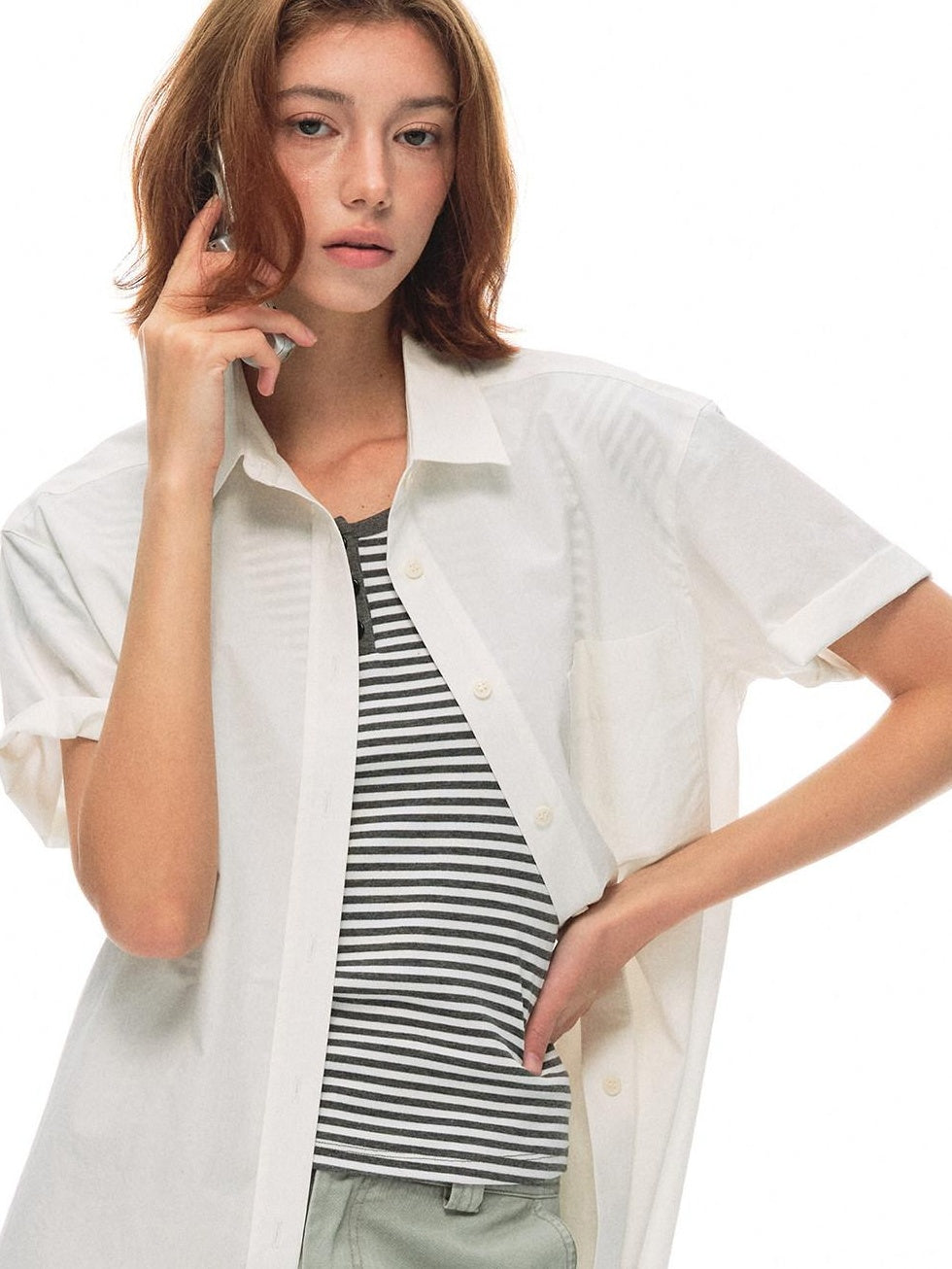 Country Moment Breathable 100% Cotton Loose Polo Collar Pocket Button Women Commute Shirts