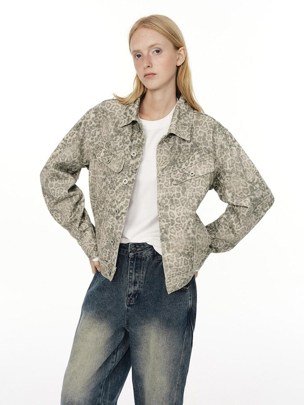 Country Moment Durable Cotton Workwear Loose Fit Unisex Leopard Light Khaki Denim Jackets