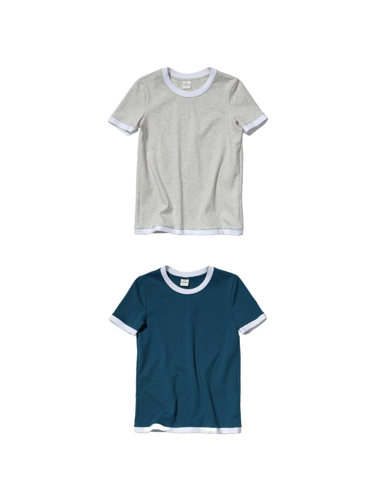 Country Moment Stretch Cotton Patchwork Casual Straight Fit Lake Blue Short Sleeve T-Shirts