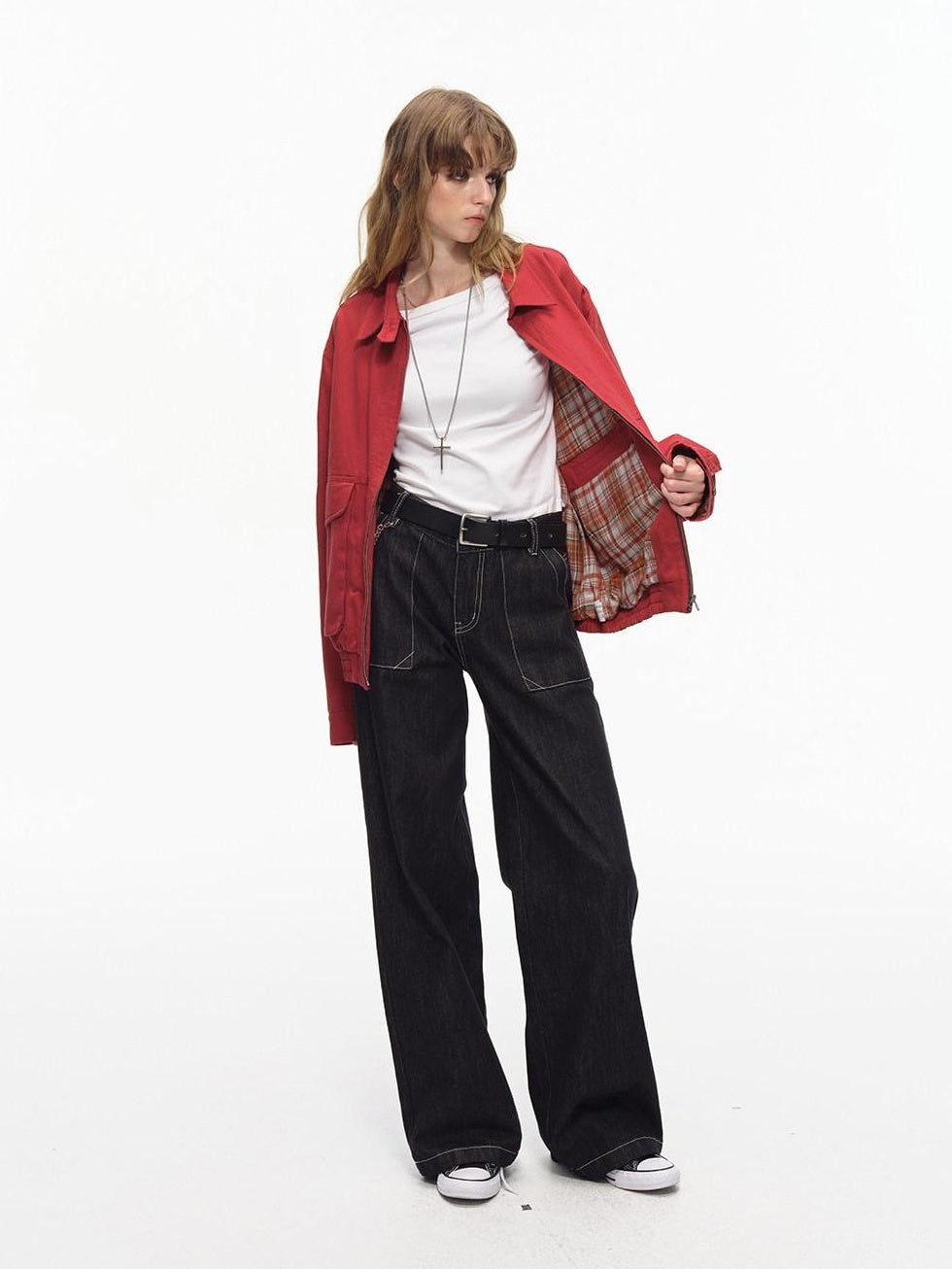 Country Moment Warm Pure Cotton Relaxed Fit Zip Front Rib Hem Unisex Chili Red Cropped Jackets
