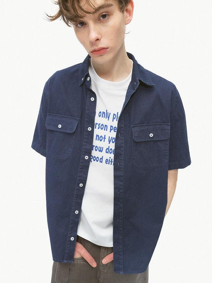 Country Moment Breathable Combed Cotton Loose Fit Unisex Indigo Button Shirts