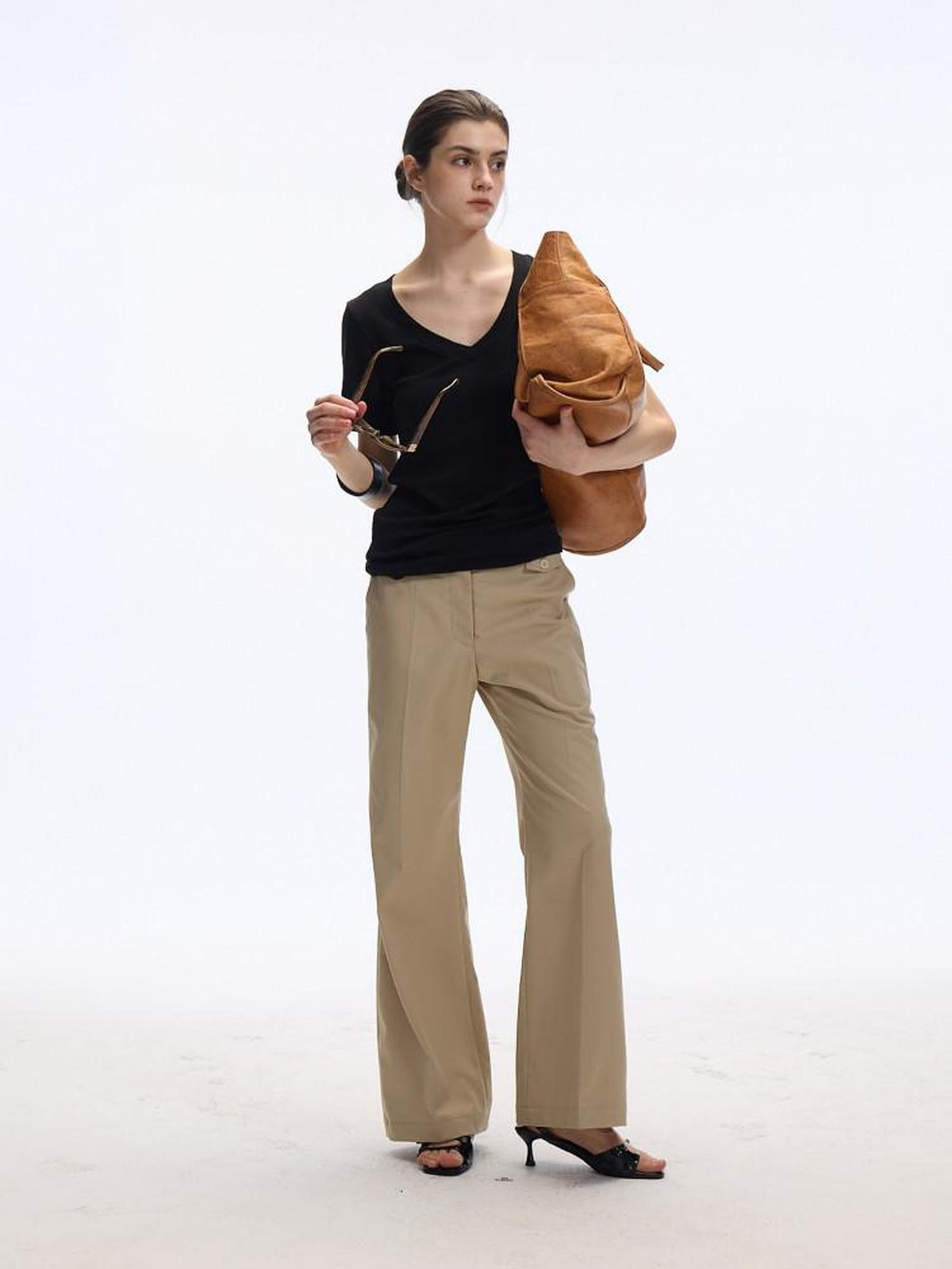 Country Moment Minimalist Slim Fit Zip Fly Natural Waist Office Workwear Khaki Straight Pants