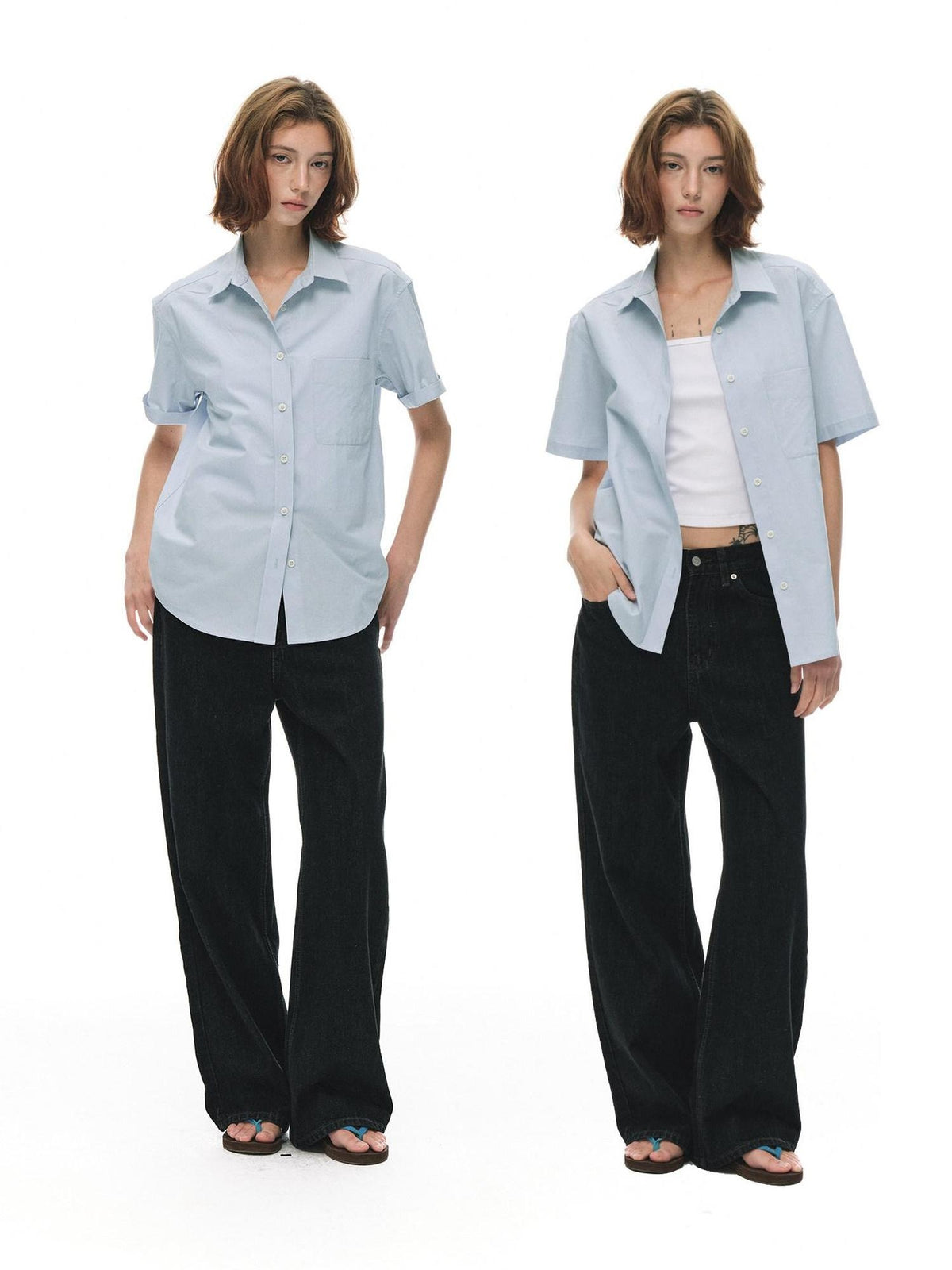Country Moment Breathable 100% Cotton Loose Polo Collar Pocket Button Women Commute Shirts