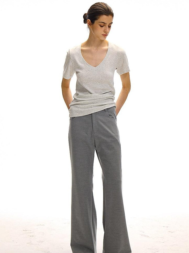 Country Moment Breathable Loose Street Sport Zip Fly Women Solid Gray Straight Pants