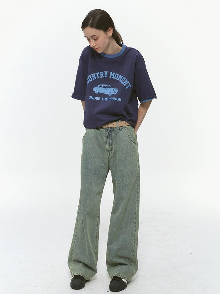 Country Moment Washed Distressed Mid Rise Loose Casual Cotton Vintage Wide Leg Jeans