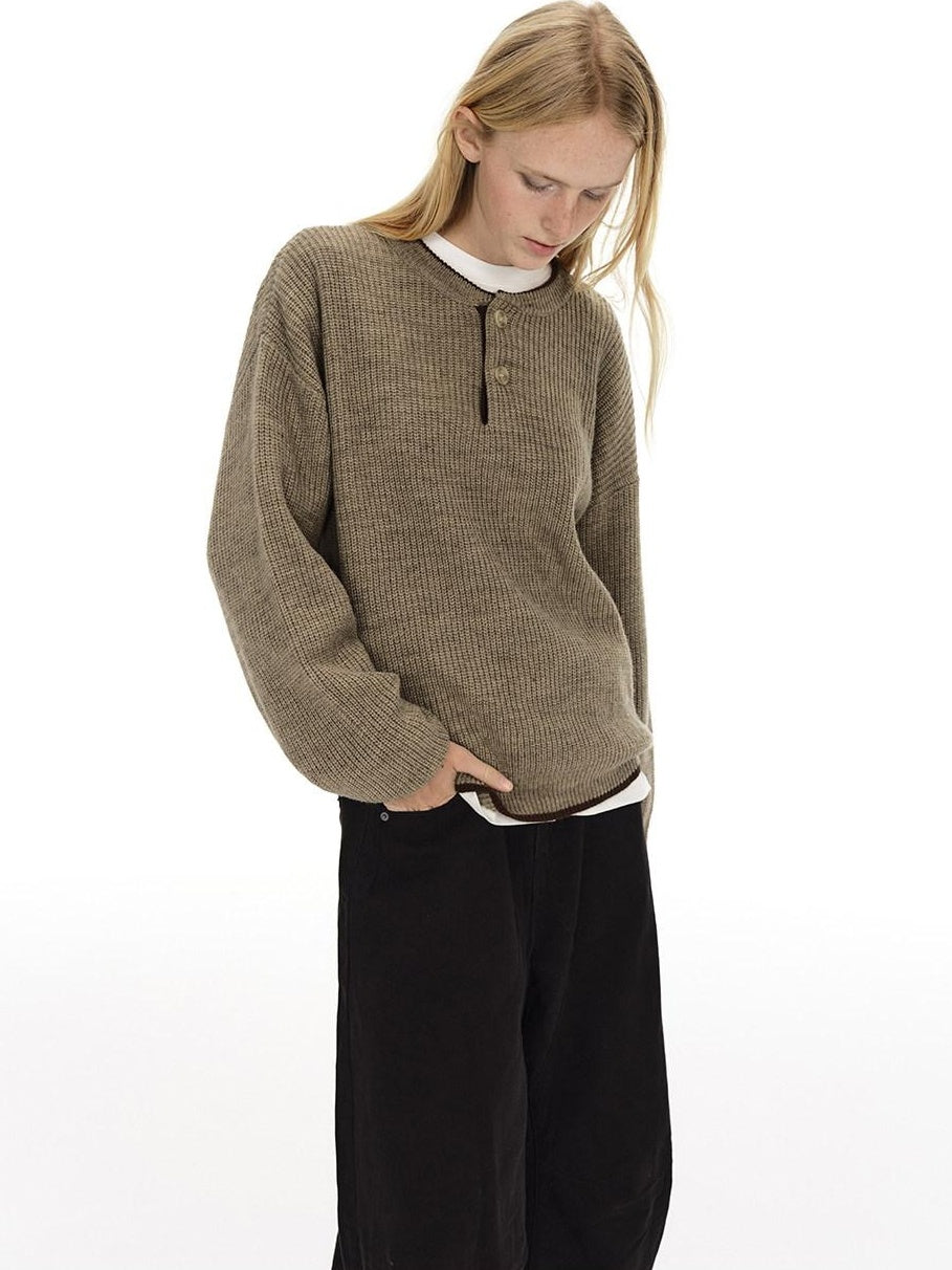 Country Moment Soft Thermal American Loose Fit Contrast Unisex Kids Knit Khaki Sweaters