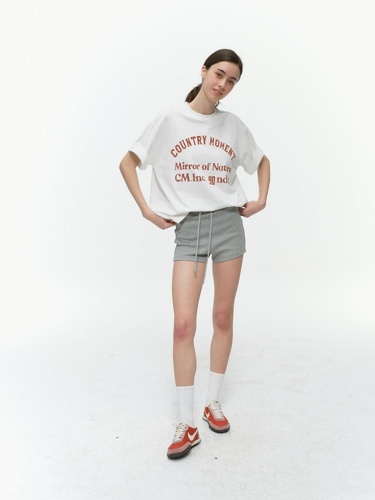 Country Moment Simple Street Relaxed Straight Drawstring Natural Waist Cotton Grey Mini Shorts
