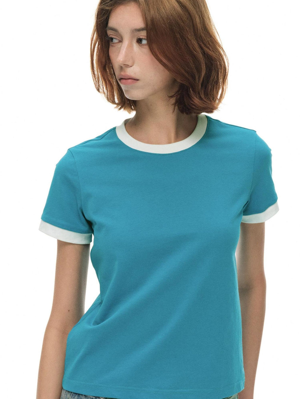 Country Moment Soft Breathable Colorblock Women Crew Neck Blue Short Sleeve T-Shirts