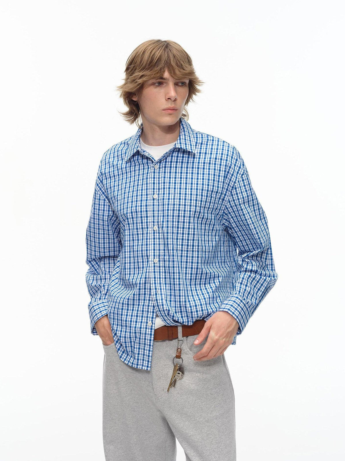 Country Moment Loose Cotton Plaid Button Front Turn Down Collar Unisex Long Sleeve Shirts