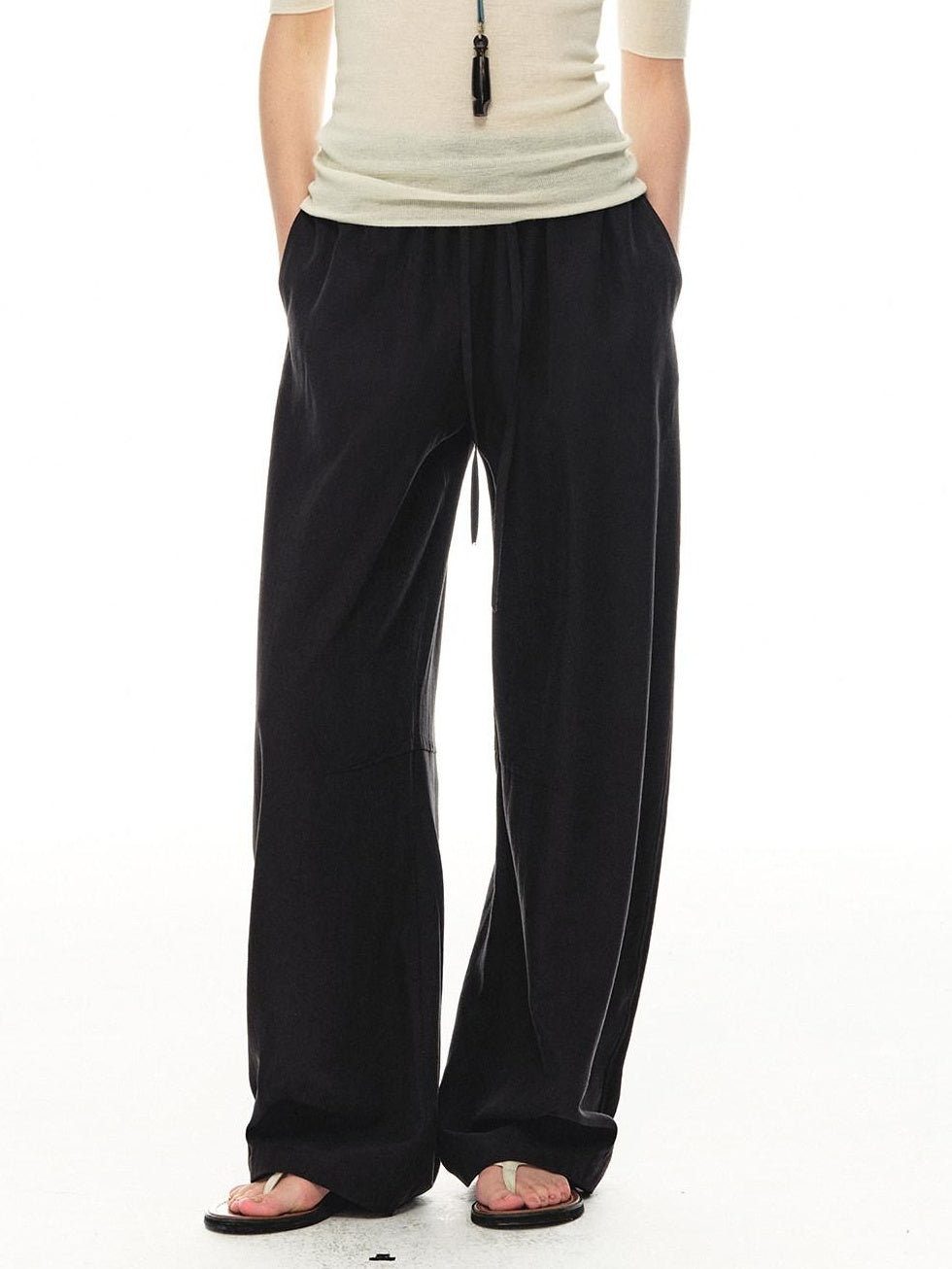 Country Moment Breathable Lyocell Linen Relaxed Balloon Drawstring Unisex Casual Wide Leg Pants