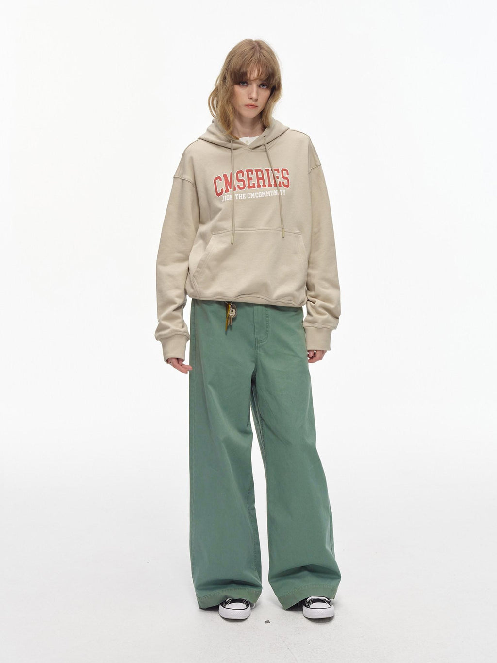 Country Moment Washed 100% Cotton Loose Straight Zipper Fly Youth Everyday Green Wide Leg Pants
