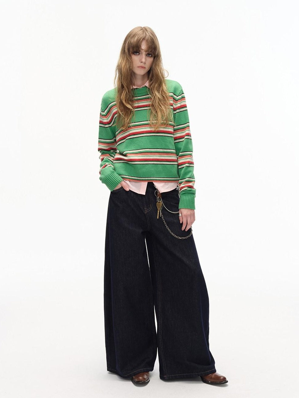 Country Moment Warm Wool Blend Colorful Striped Crew Neck Short Regular Fit Unisex Sweaters