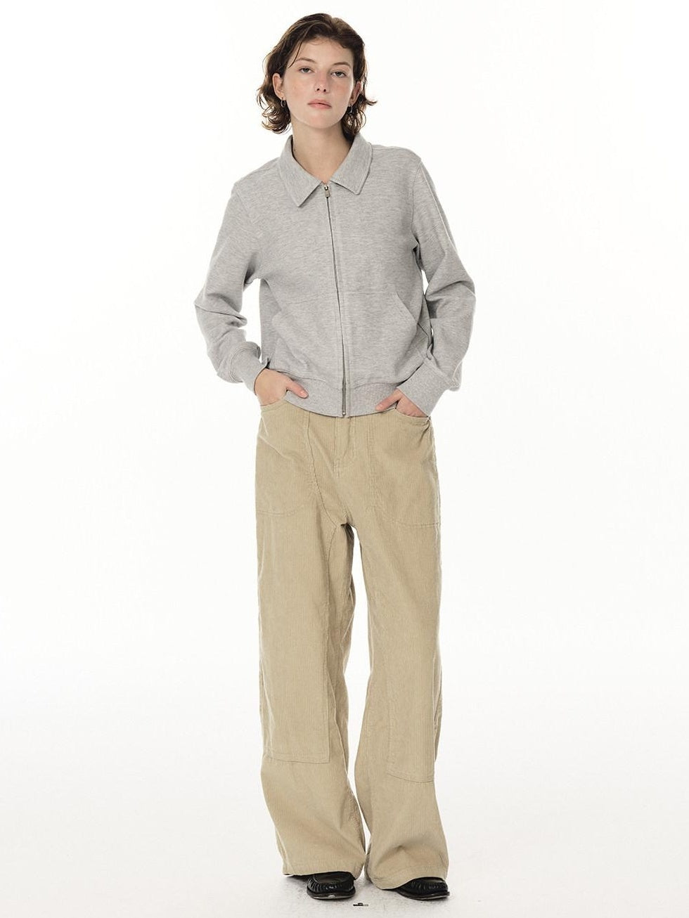 Country Moment Breathable Warm Cotton Blend Loose Fit Zip Up Men Casual Grey Sweatshirt