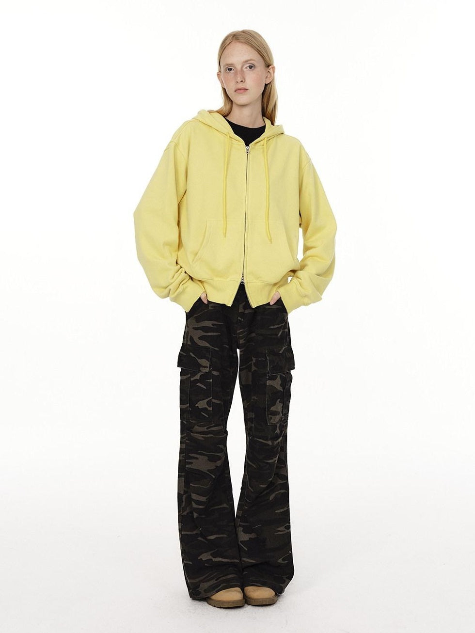 Country Moment Organic Cotton Washed Zip Loose Fit Pocket Breathable Mens Casual Hoodie