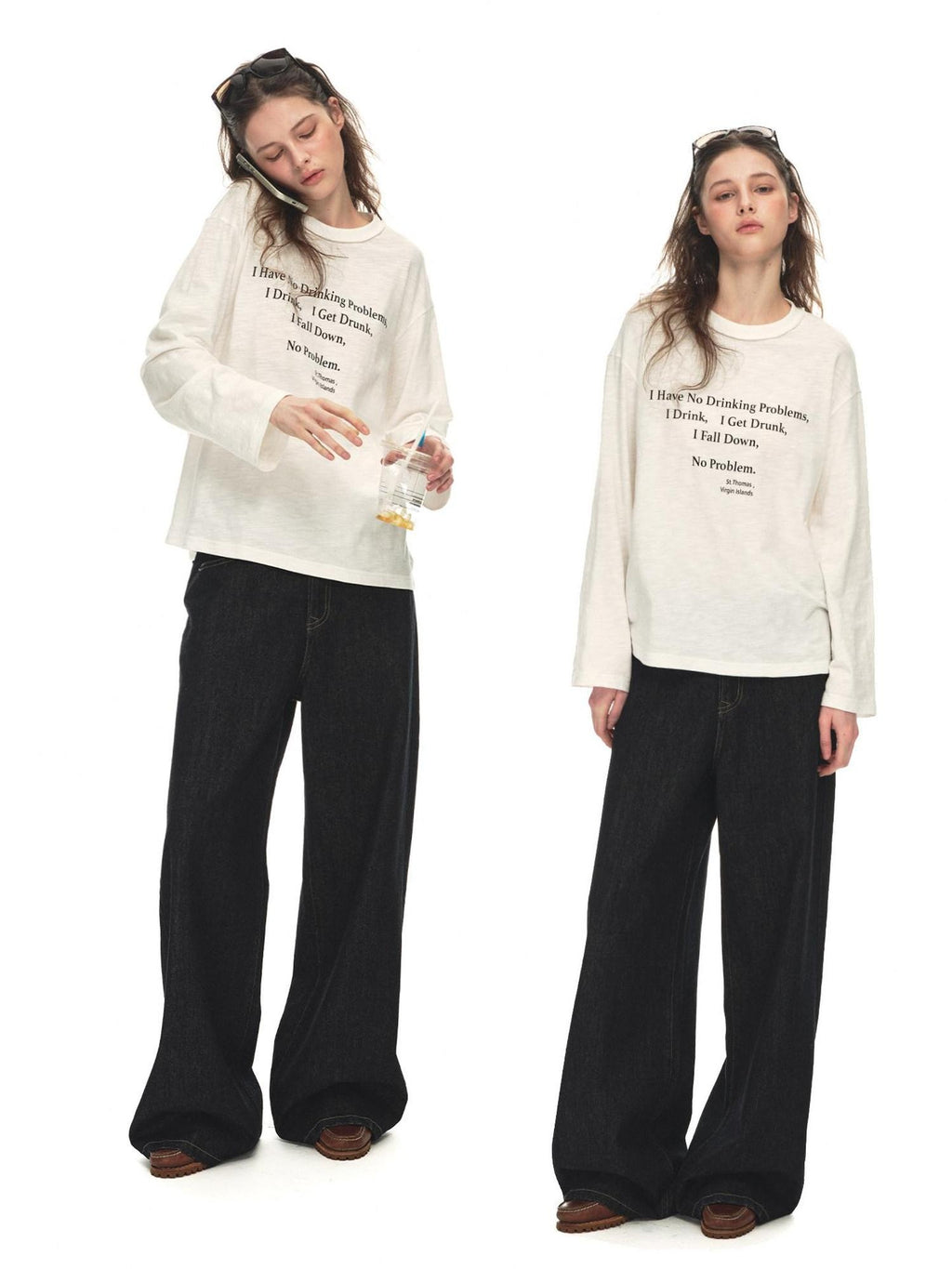 Country Moment Warm Cotton Mid Rise Loose Retro Button Fly Black Casual Commuter Wide Leg Jeans