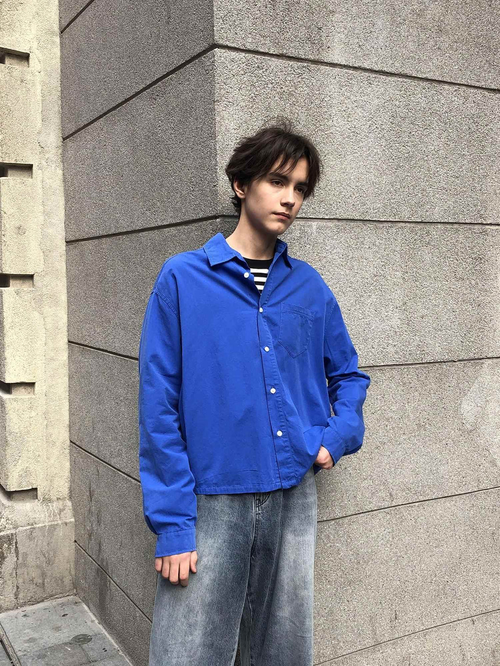 Country Moment Breathable Combed Cotton Loose Pocket Square Collar Long Sleeve Unisex Shirts