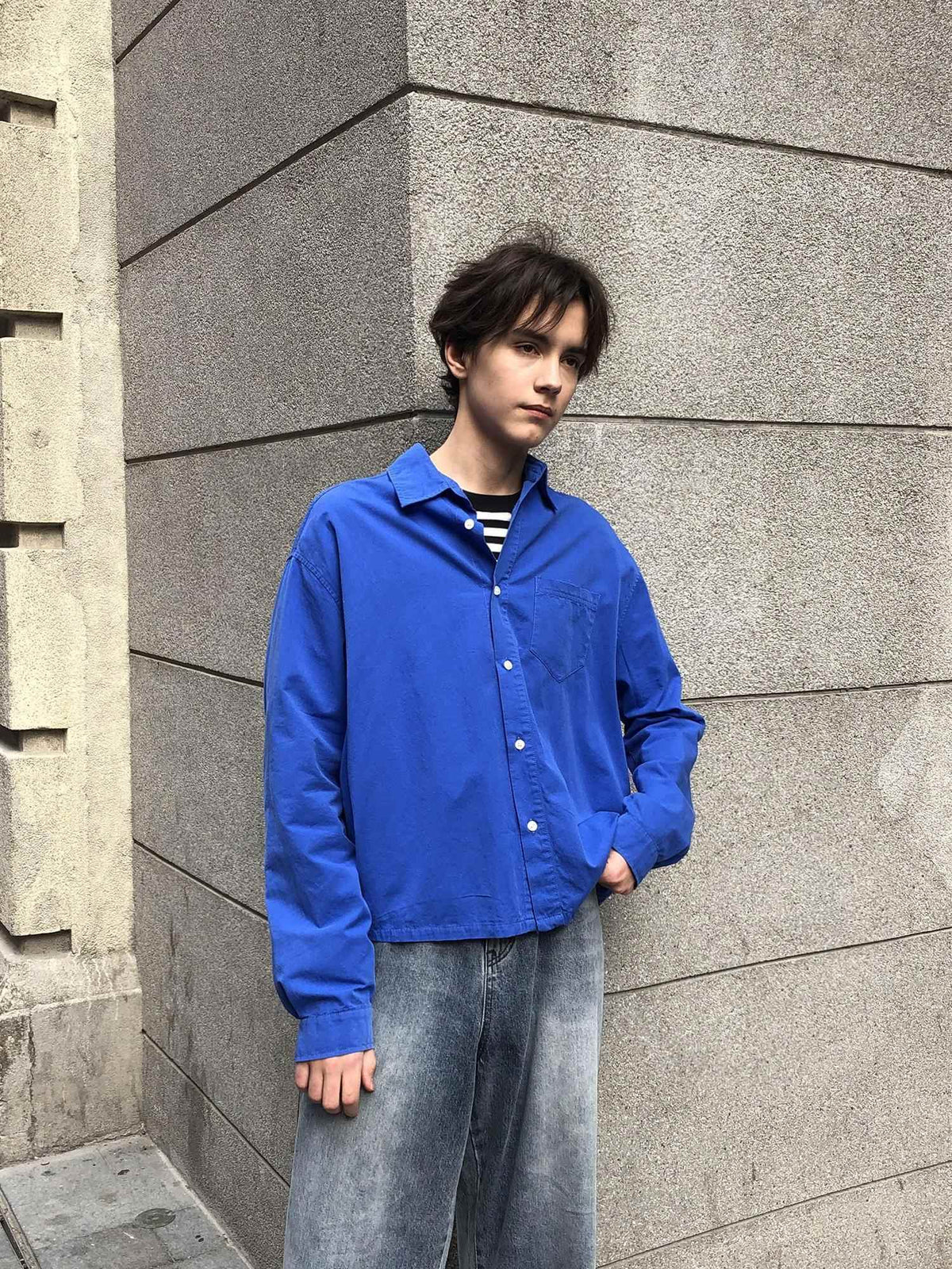Country Moment Breathable Combed Cotton Loose Pocket Square Collar Long Sleeve Unisex Shirts