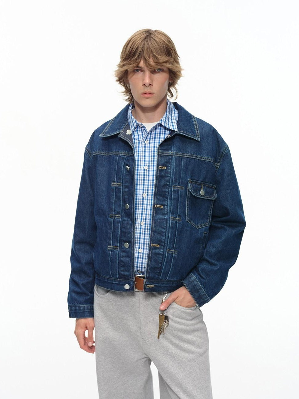 Country Moment Shape Retaining Washed Relaxed Fit Unisex Deep Blue Flap Pocket Denim Jackets