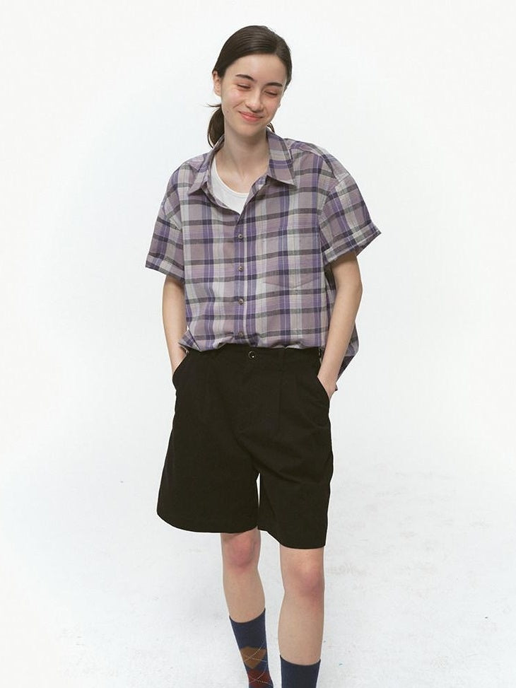 Country Moment Pure Cotton Washed Straight Leg Relaxed Retro Office Pockets Mid-Length Shorts