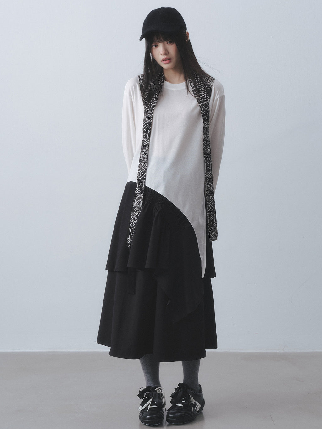 DDGIRL_studio_Fade_Resistant_Lined_Asymmetric_High_Waist_A_Line_Office_Black_Midi_Skirts_MISSTT