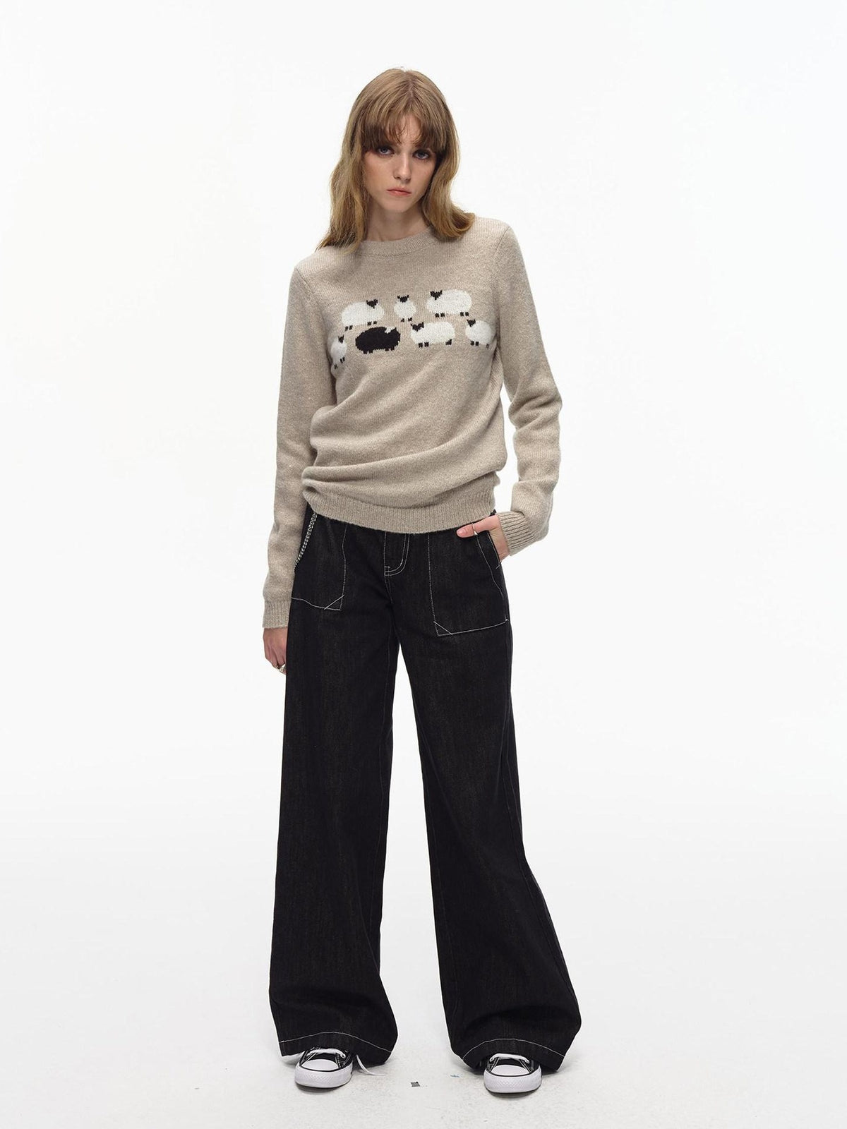 Country Moment Thermal Embroidered Commuter Loose Fit Unisex Crewneck Acrylic Knit Sweaters