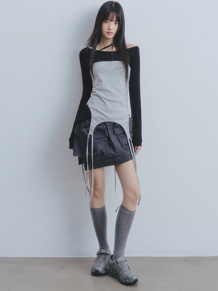 DDGIRL studio Breathable Patchwork Neckline Women Regular Contrast Cami Long Sleeve T-Shirts