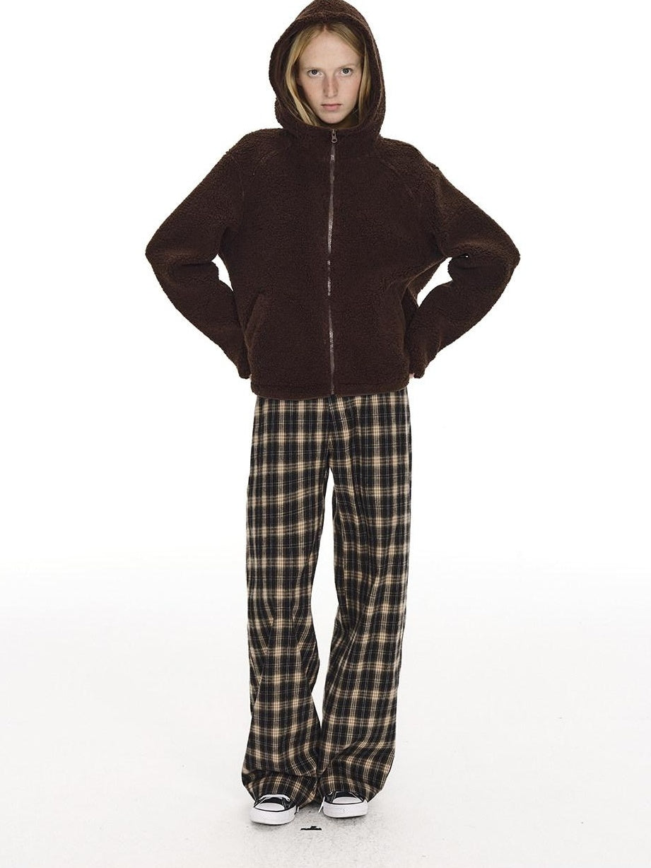 Country Moment 100% Cotton Vintage Wide Leg Black Brown Plaid Natural Waist Straight Pants