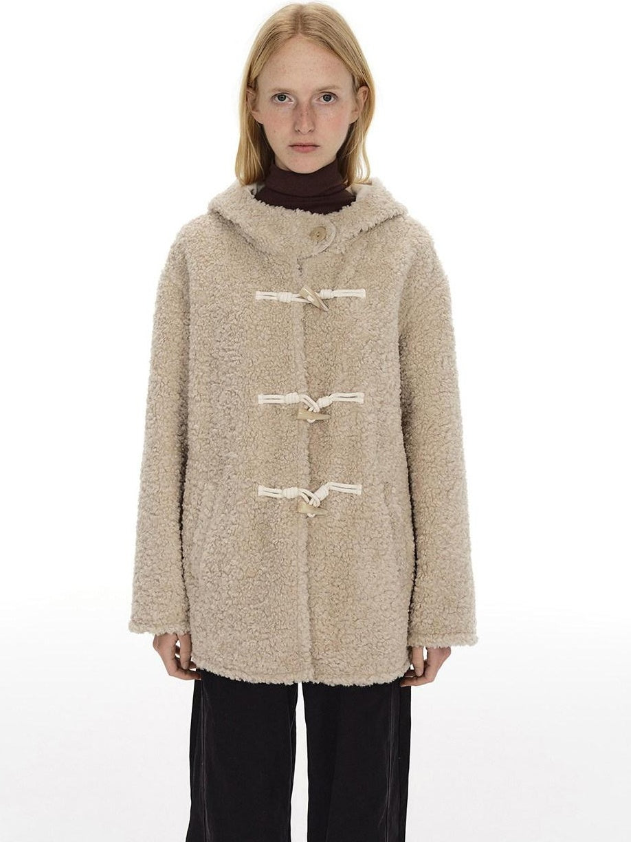 Country Moment Warm Hooded Loose Fit Cleanfit Youth Casual Polyester Beige Wool Coats