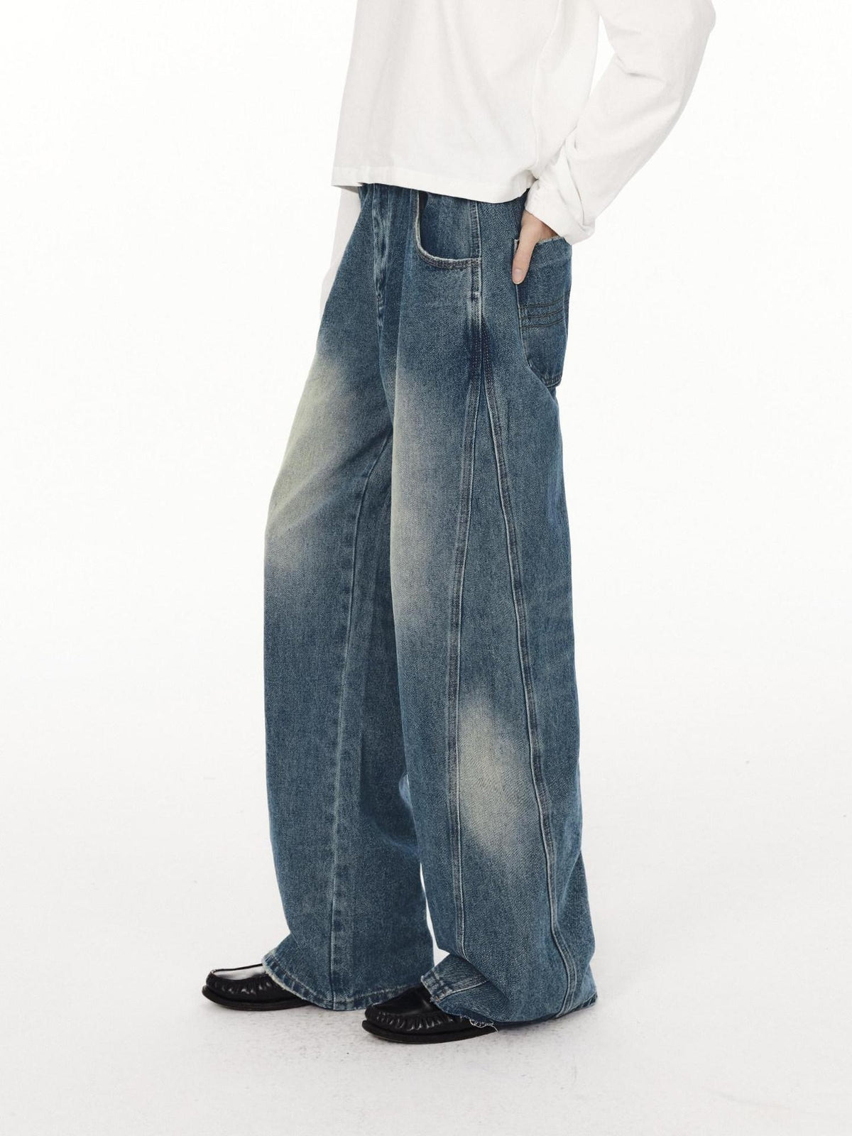 Country Moment Soft Cotton Blend Mid Rise Relaxed Vintage Gradient Blue Straight Leg Jeans