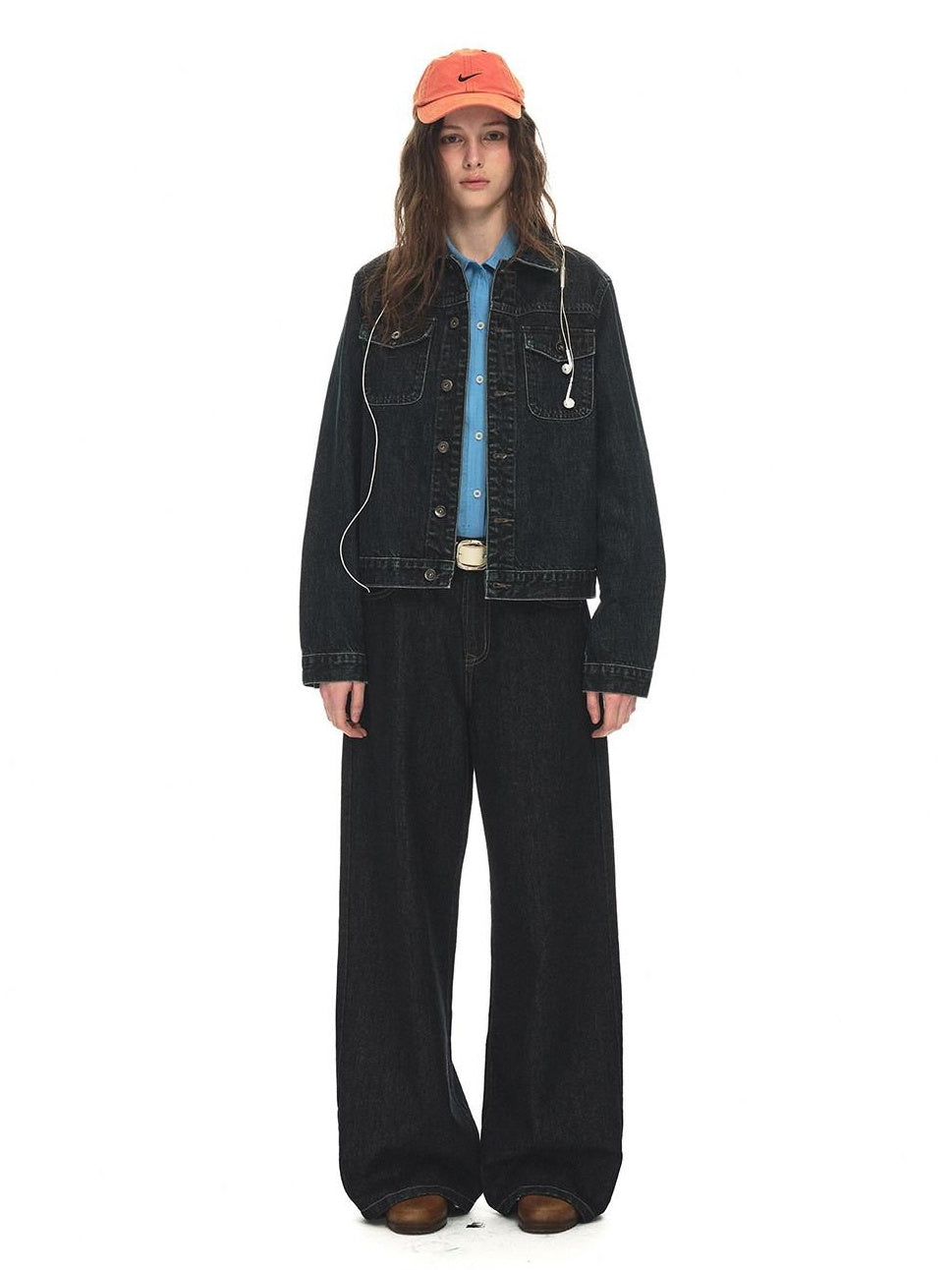 Country Moment Warm Cotton Mid Rise Loose Retro Button Fly Black Casual Commuter Wide Leg Jeans