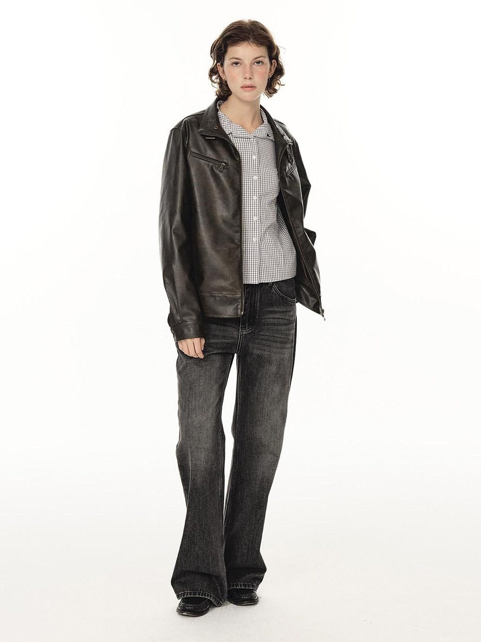 Country Moment Warm Pu Leather Detachable Hood Loose Fit Casual Unisex Leather Jackets