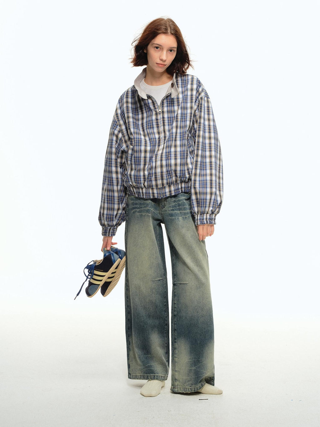 Country Moment Durable Pure Cotton Mid Rise Relaxed Wide Light Wash Casual Straight Leg Jeans