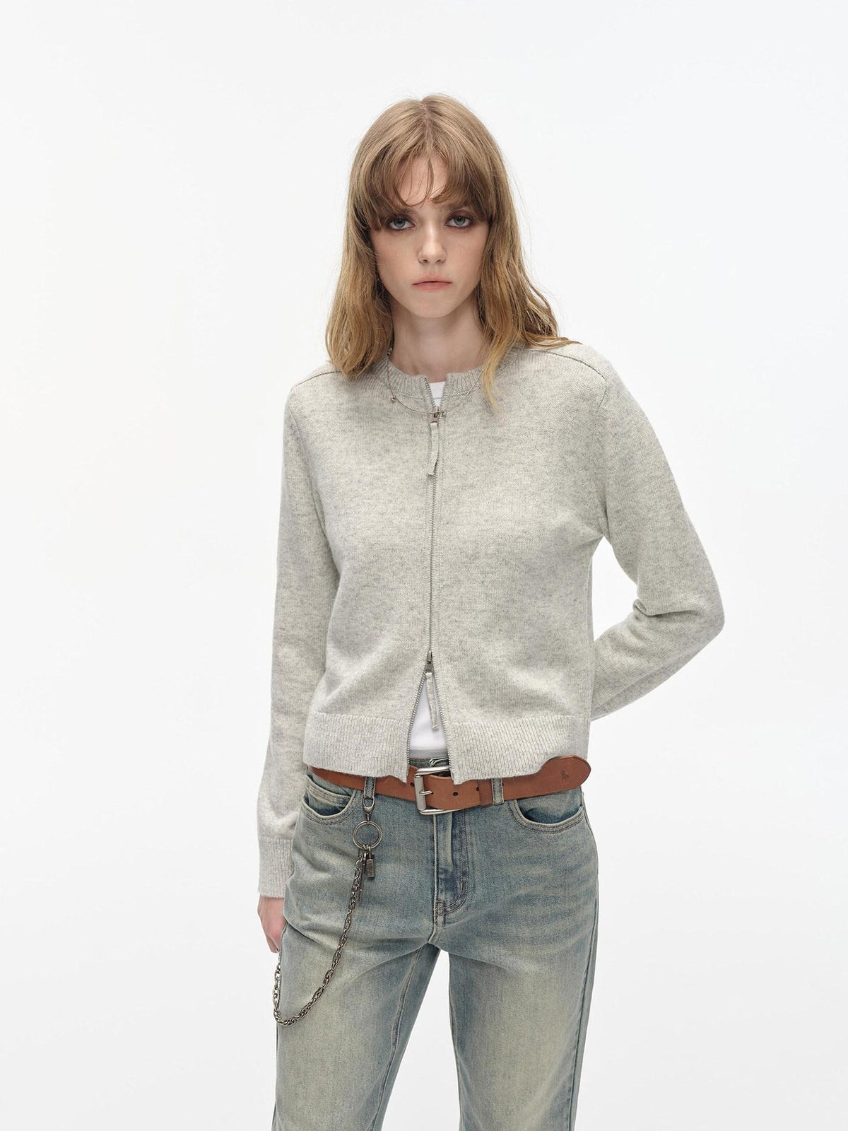 Country Moment Thermal Wool Blend Slim Fit Zip Front Office Unisex Fine Knit Cardigans