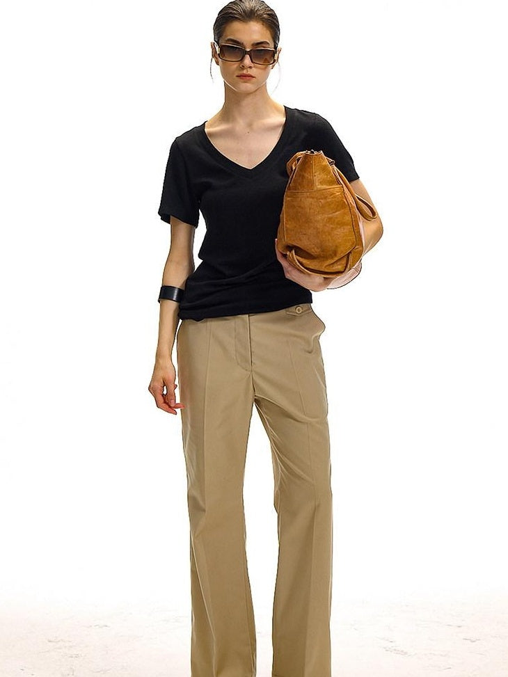 Country Moment Moisture Wicking V-neck Slim Minimalist Women Plain Short Sleeve T-Shirts