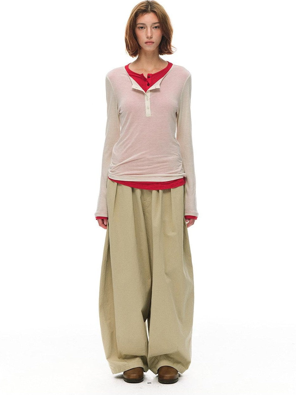 Country Moment Cooling Breathable Lyocell Slim Fit Contrast Henley Women Long Sleeve T-Shirts