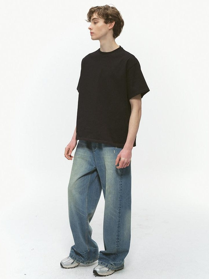Country Moment Vintage Washed Gradient Mid Rise Distressed Casual Wide Leg Jeans