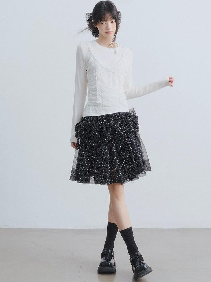 DDGIRL studio Breathable Commuter Tencel Wool Lace Faux Women White Long Sleeve T-Shirts
