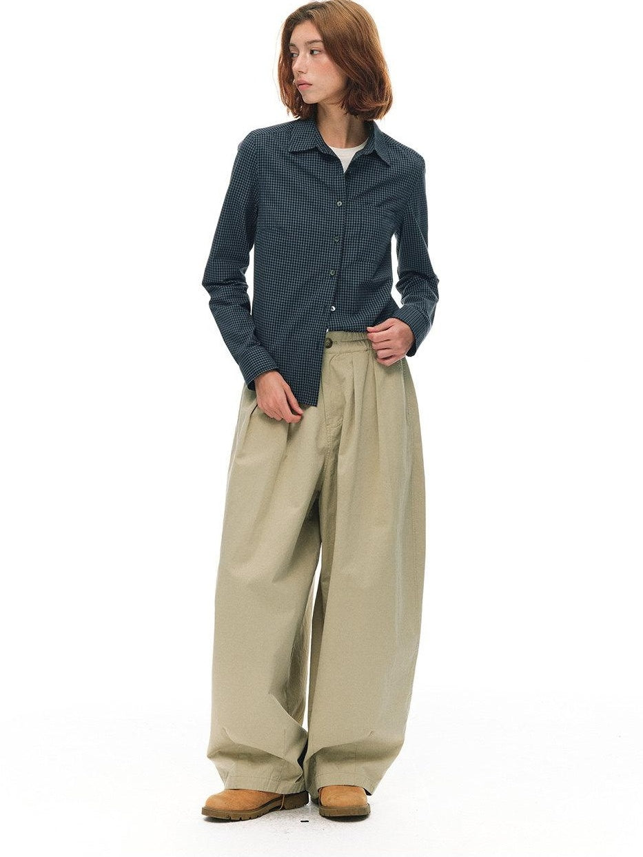 Country Moment Slim Fit Cotton Plaid Button Cropped Long Sleeve Collared Casual Citywalk Blouses