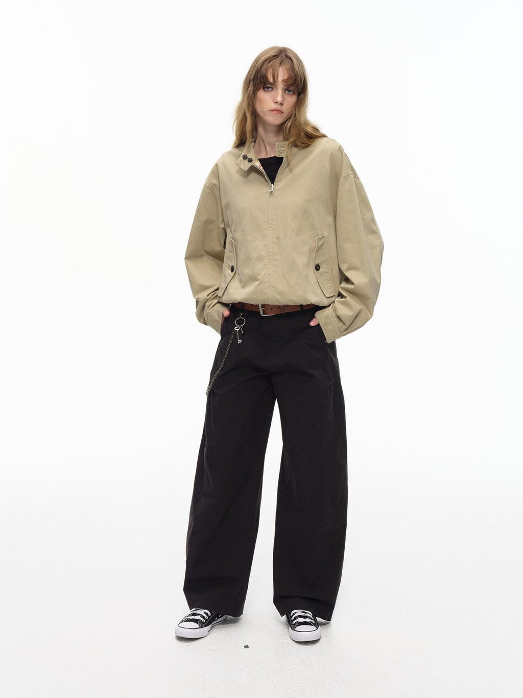 Country Moment Micro Stretch Low Rise Loose Fit Black Cotton Non Deforming Straight Pants