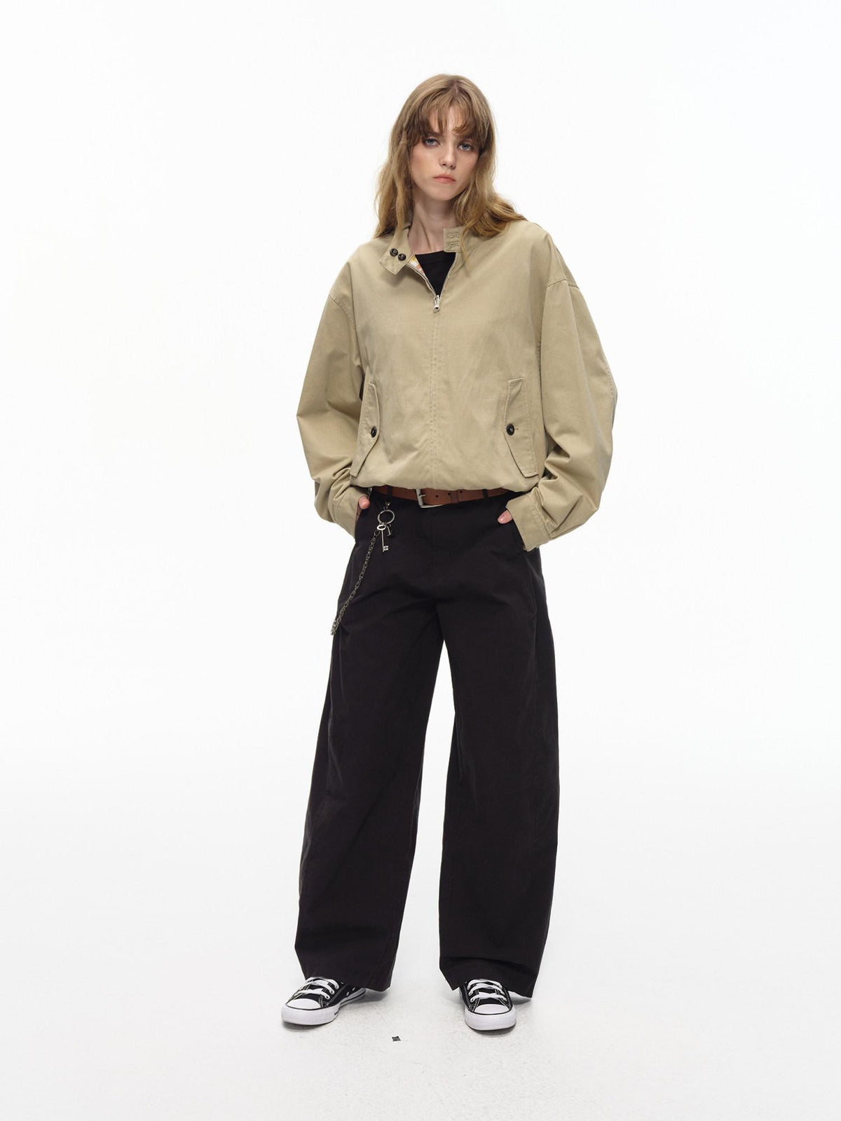 Country Moment Micro Stretch Low Rise Loose Fit Black Cotton Non Deforming Straight Pants