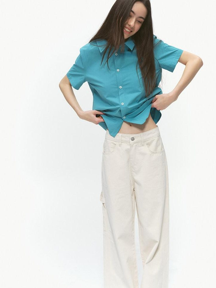 Country Moment 100% Cotton Casual Loose Camp Collar Short Sleeve Unisex Solid Color Shirts
