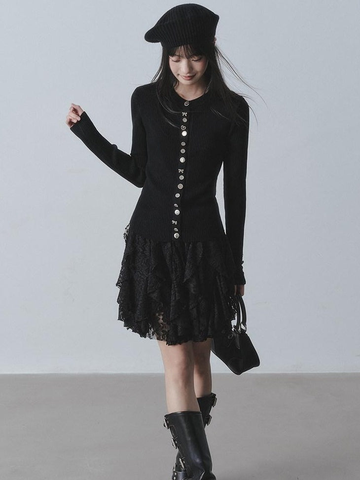 DDGIRL studio Shape Retaining Lined High Waist Lace Jacquard Ruffle Hem Women Mini Skirts