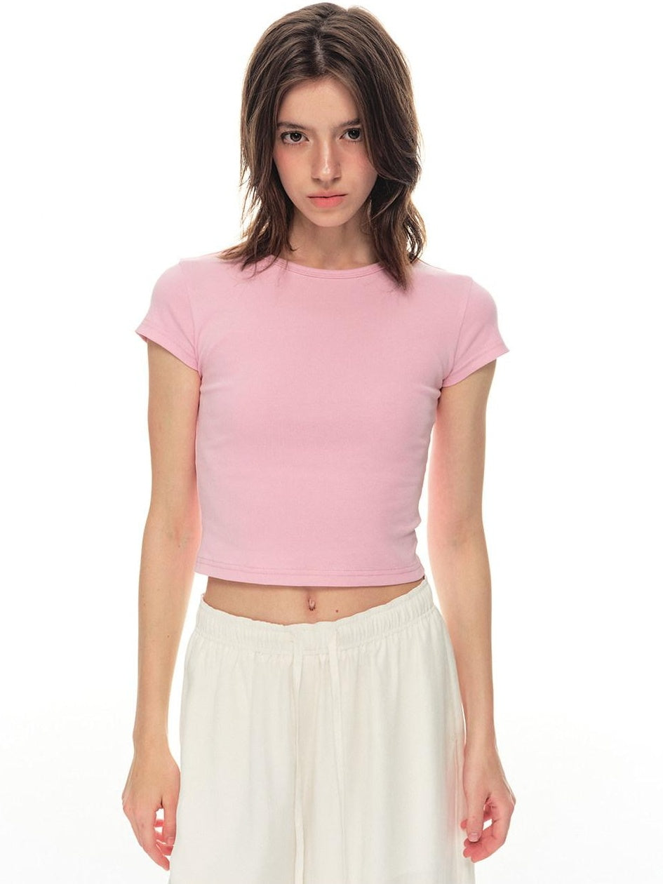 Country Moment Cooling Breathable Cotton Slim Fit Round Neck Short Sleeve Women Basic Crop Tops