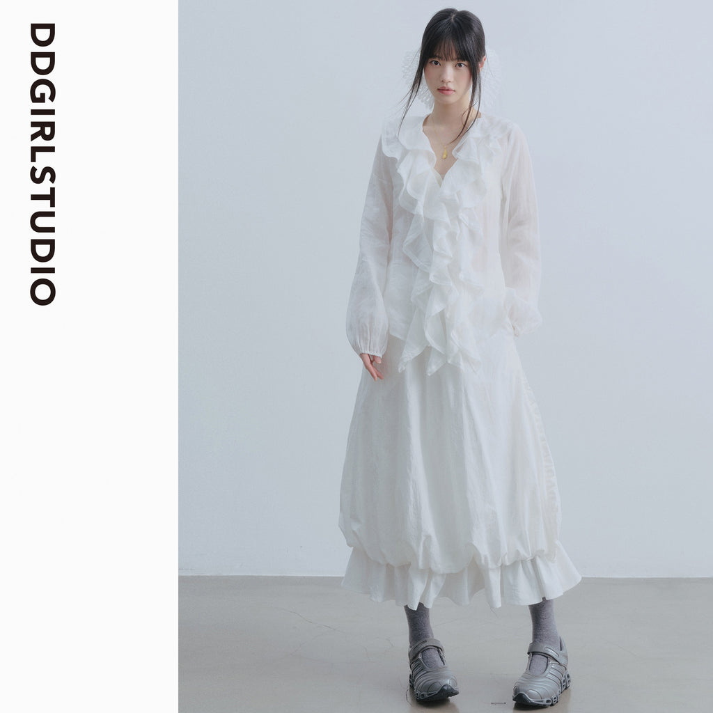 DDGIRL_studio_Durable_Cotton_High_Waist_Ruffle_Lantern_Lined_White_Midi_Skirts_MISSTT